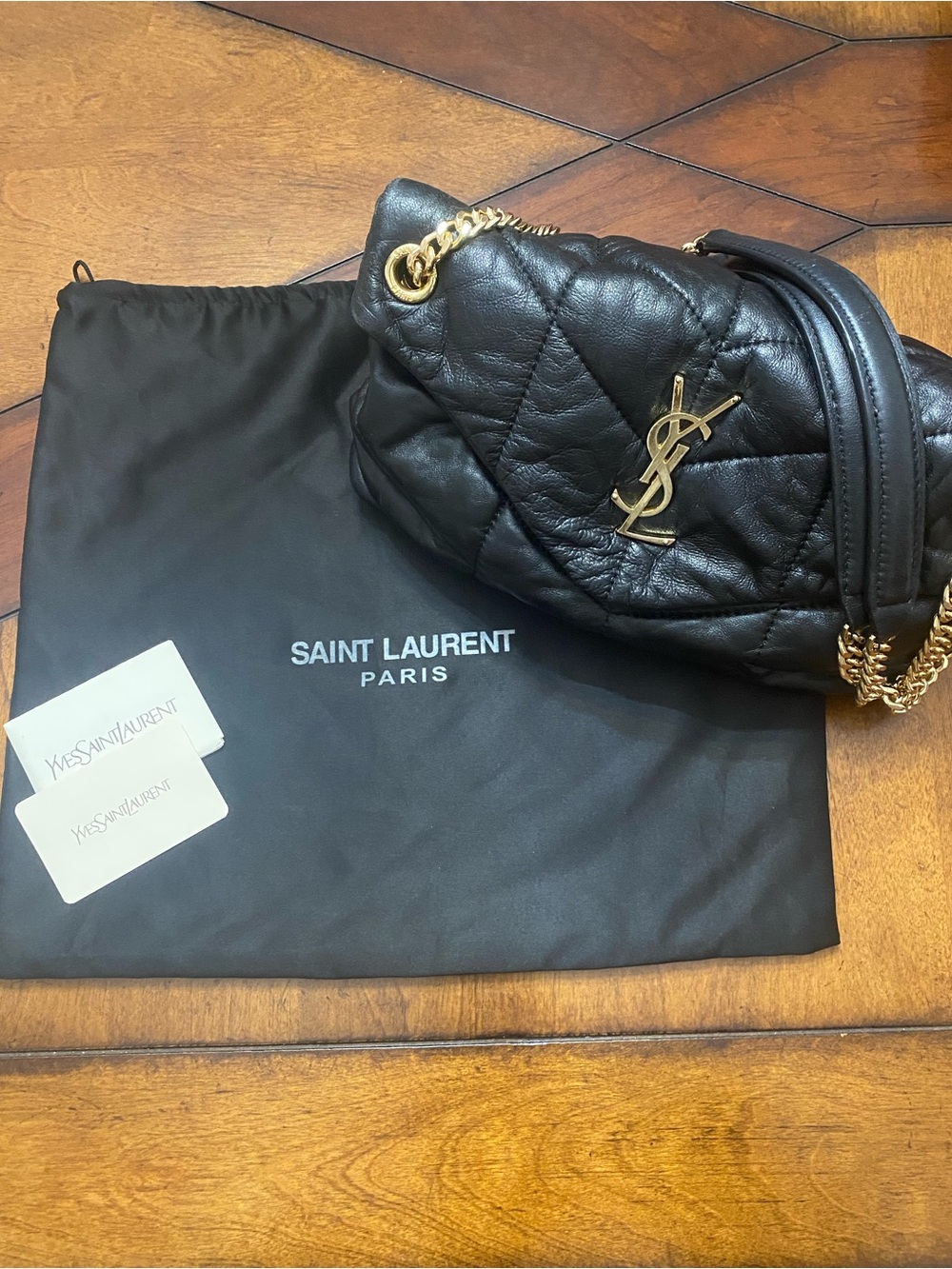Saint Laurent Black Quilted Leather Shoulder Bag with Gold Hardware